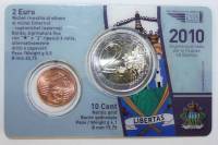 Набор монет евро 2010 г., Сан-Марино, 2 монеты, 2 евро и 1 цент, UNC в пластике